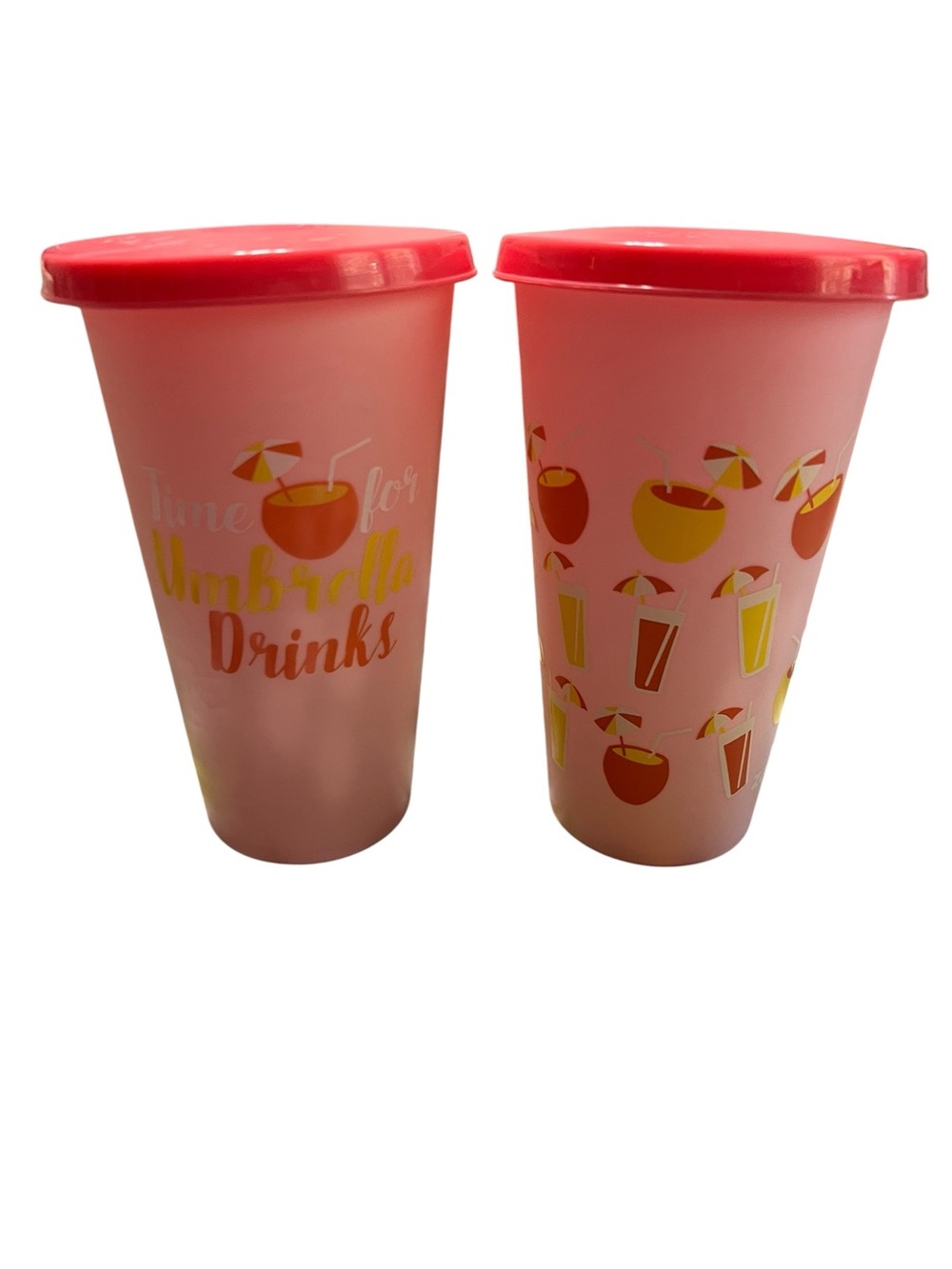 Pink Time for Umbrella Drinks Reusable Tumblers with Lid - Set of 2